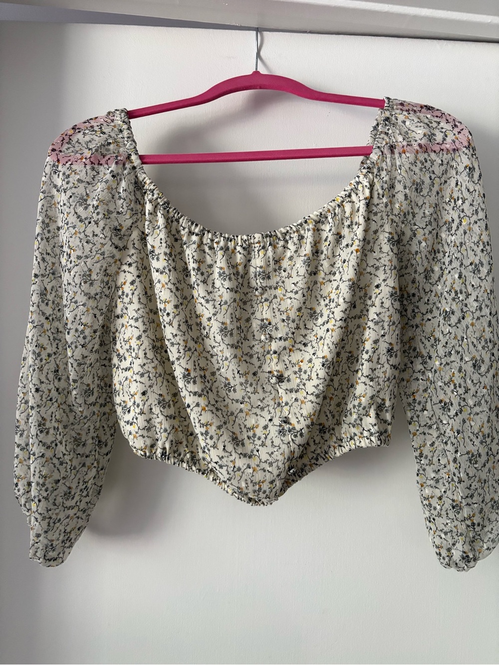 Walter Baker Cream Floral Off-Shoulder Crop Top
